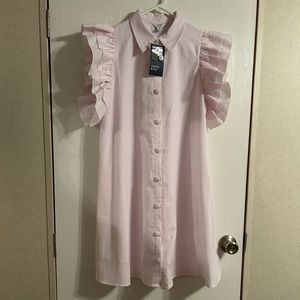 crown & ivy Pale Pink Ruffle-Sleeve Button-Front Mini Dress